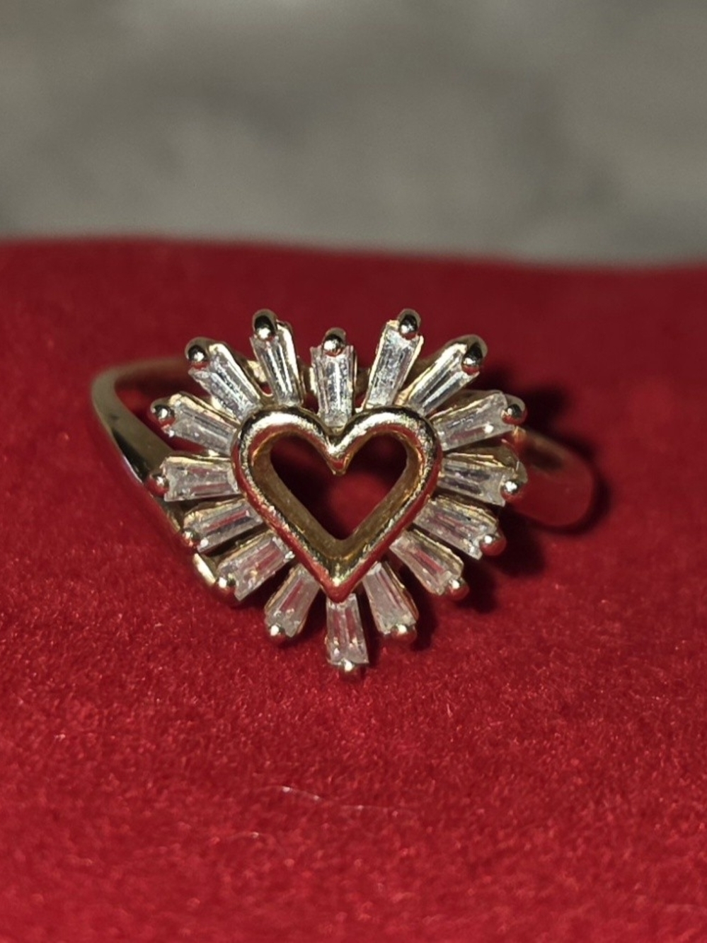 14 Kt Gold Heart Ring with .35 Ct Diamond Baguettes.